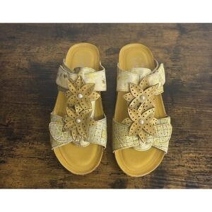 Spring Step L'artiste Karina Delight Slide Sandals Sz 8.5 EU 39 Yellow Flowers